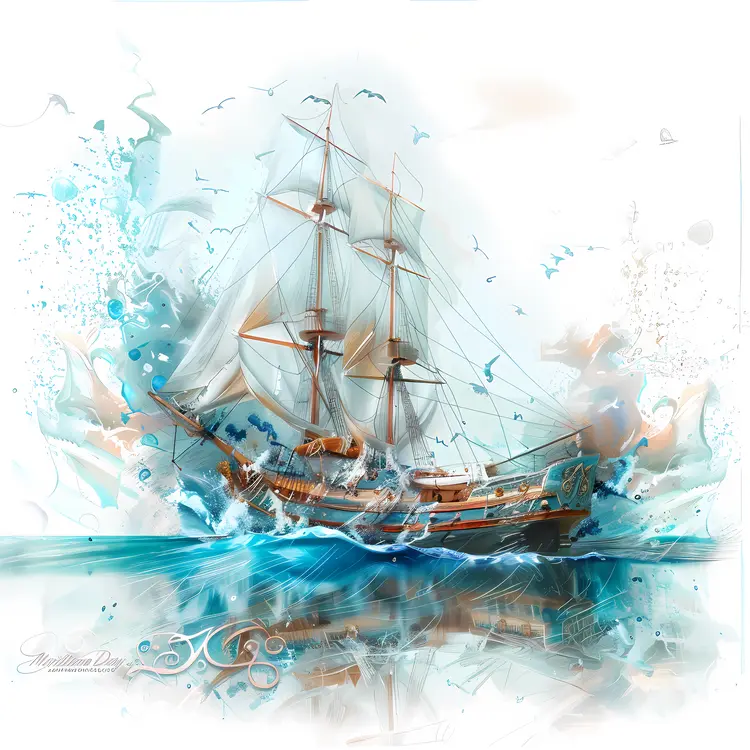 Beautiful Sailing Ship on Ocean