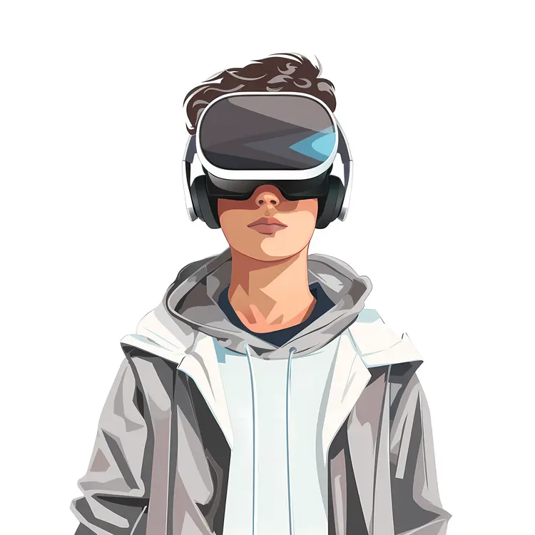 Person with VR Headset in Casual Outfit