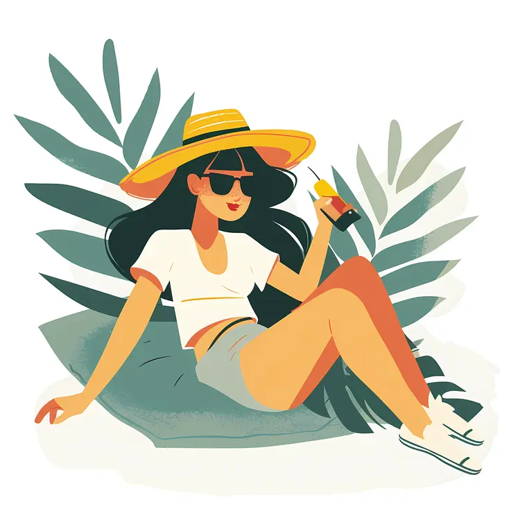 Girl Relaxing with a Tropical Drink
