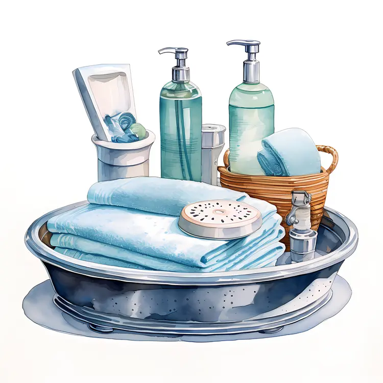 Blue Themed Bath Products on Tray