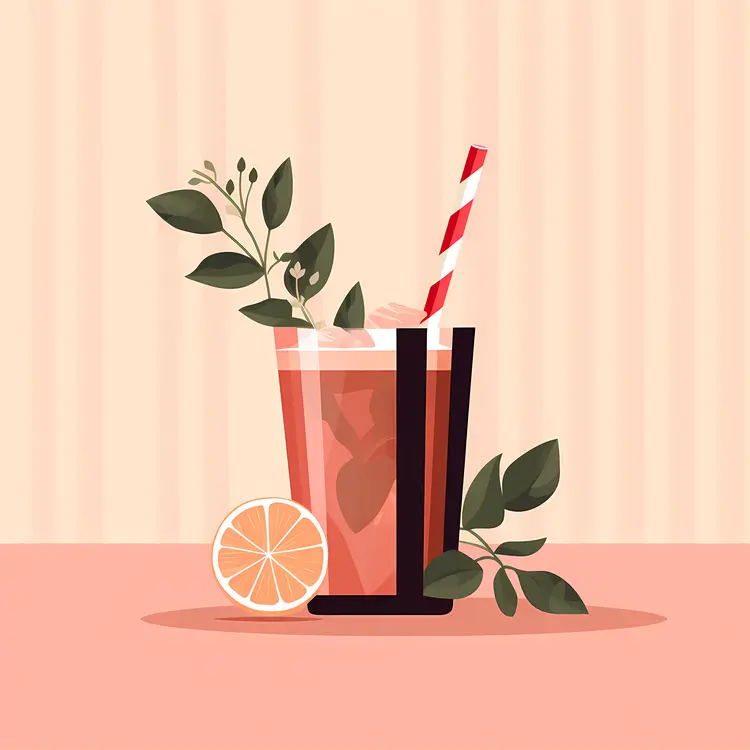 Striped Cup with Leaves Illustration