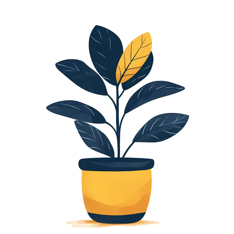 Yellow and Blue Leaves in Yellow Pot
