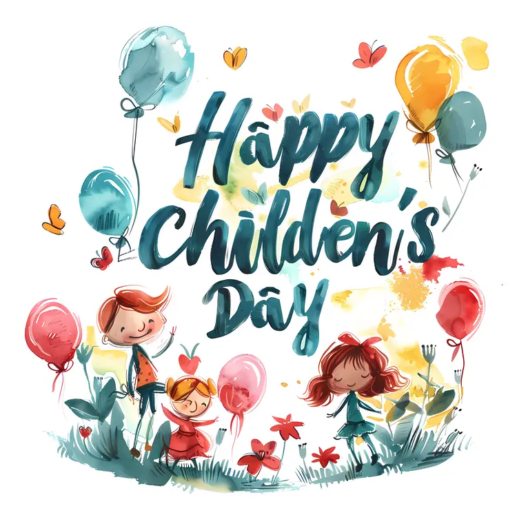 Happy Children's Day with Kids and Balloons