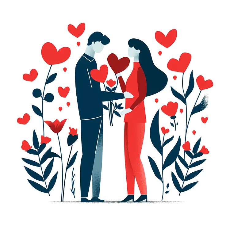 Cartoon Couple in Love with Hearts