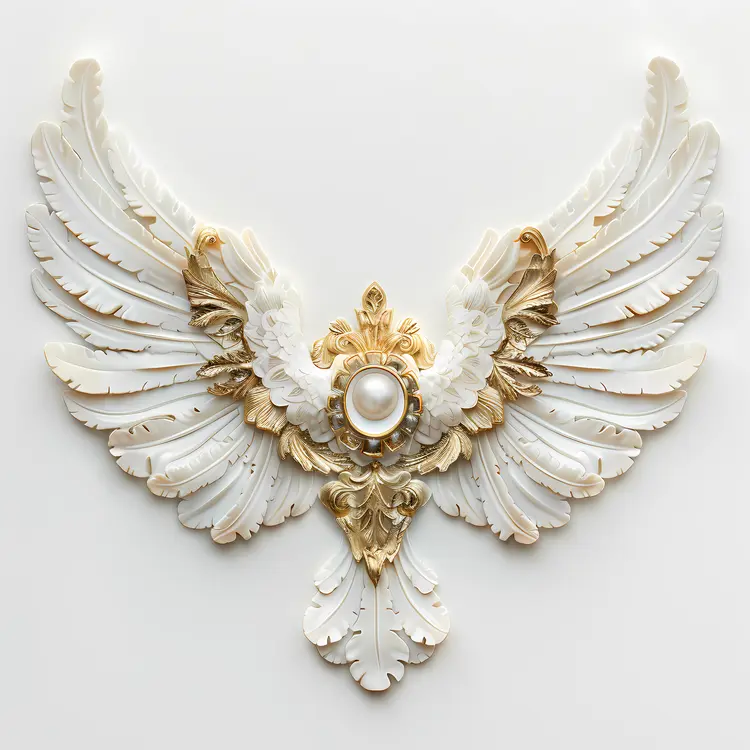 Ornate Winged Emblem with Gold and Pearl