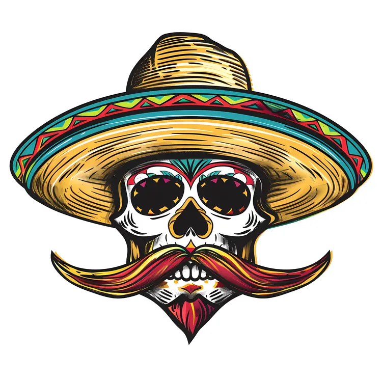 Skull with Sombrero and Mustache