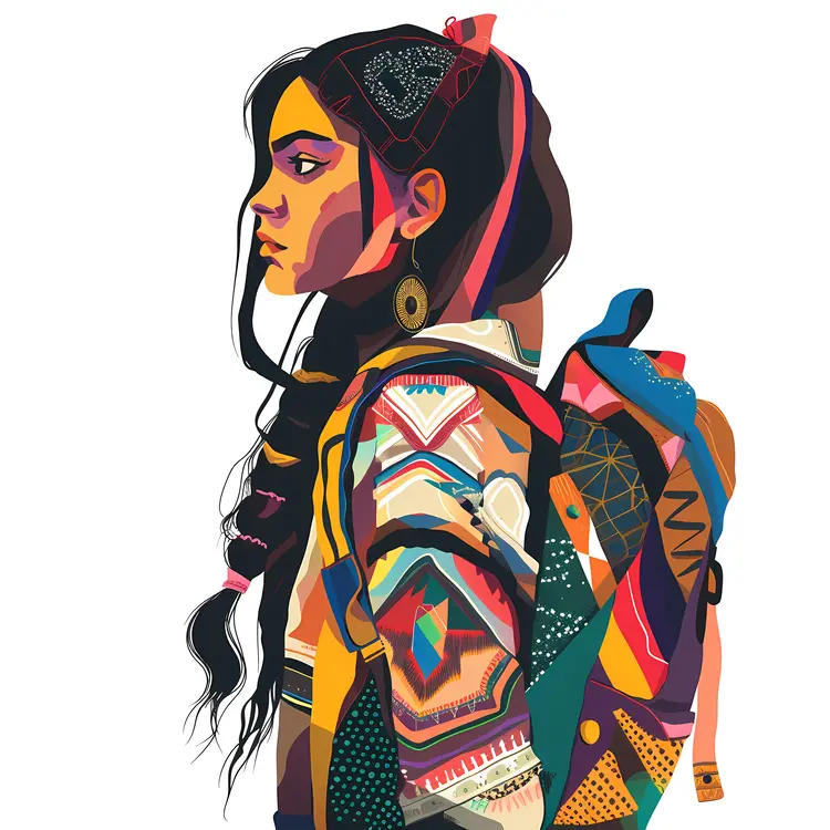 Patterned Girl with Backpack Illustration