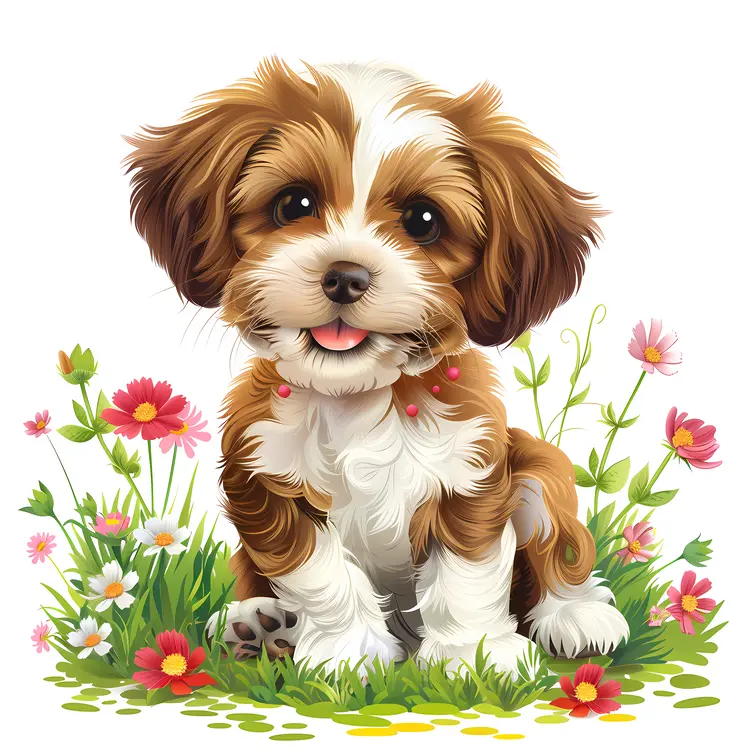 Adorable Puppy with Wildflowers