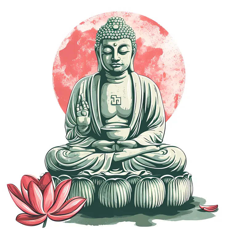 Buddha Illustration with Red Background