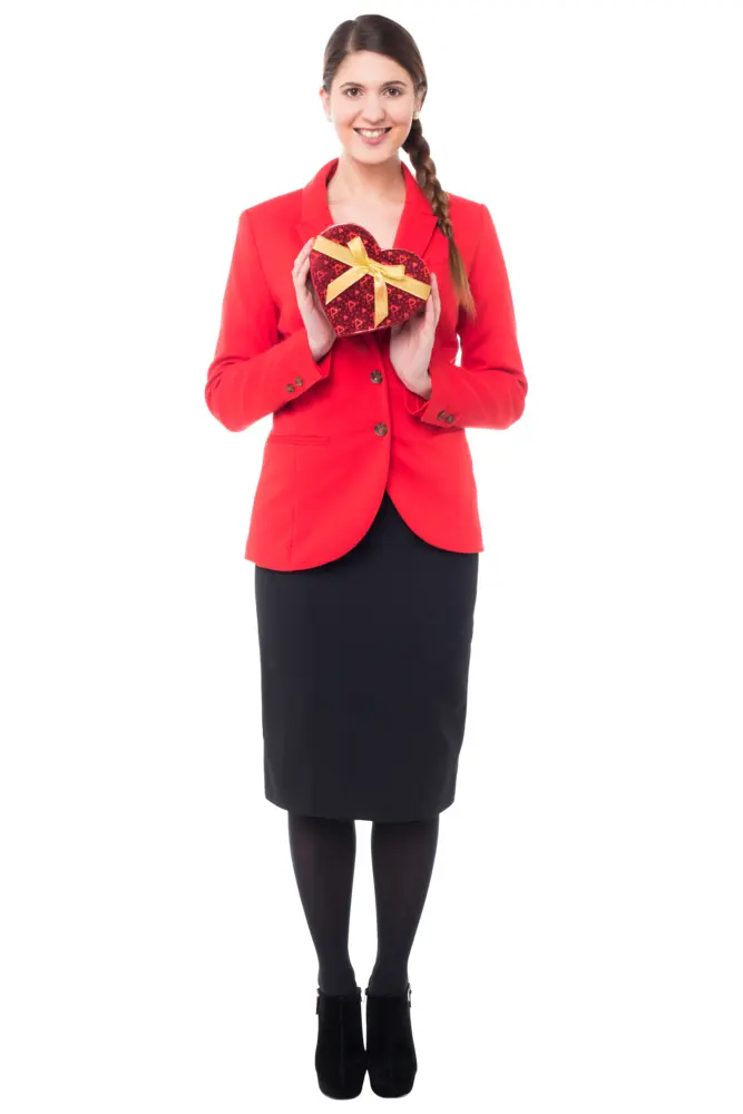 Woman in Red Holding Gift