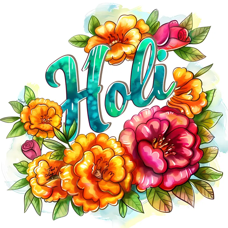 Holi Festival with Floral and Colorful Elements