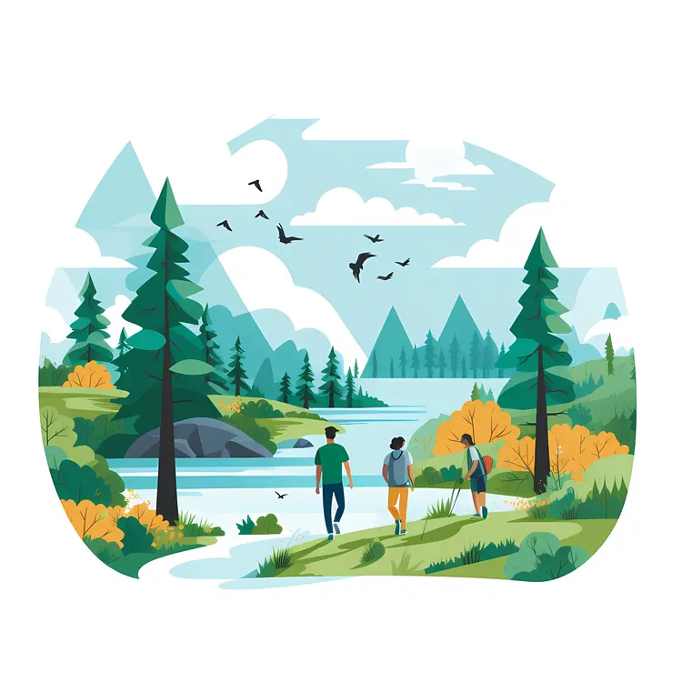 People Walking by the River