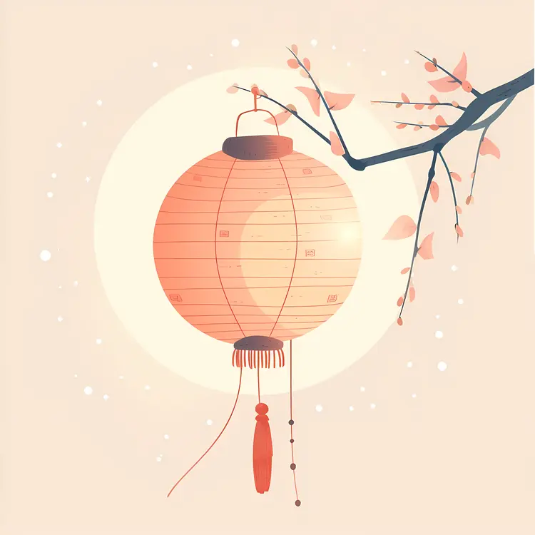 Red Lantern Hanging on Branch