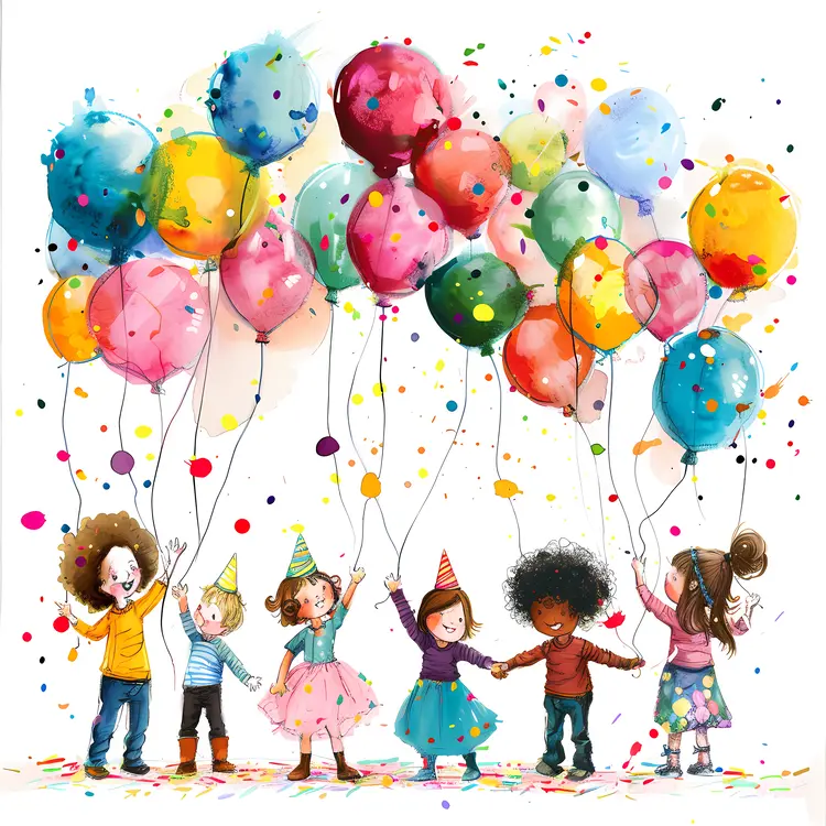 Children Holding Colorful Balloons at a Party