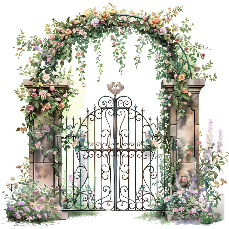 Romantic Floral Gate with Pastel Flowers