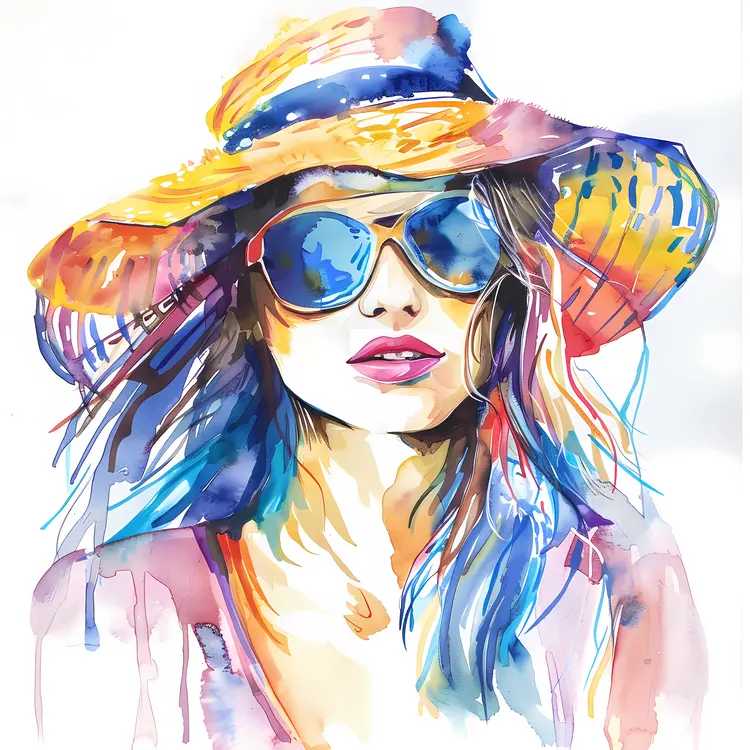 Watercolor Woman with Hat