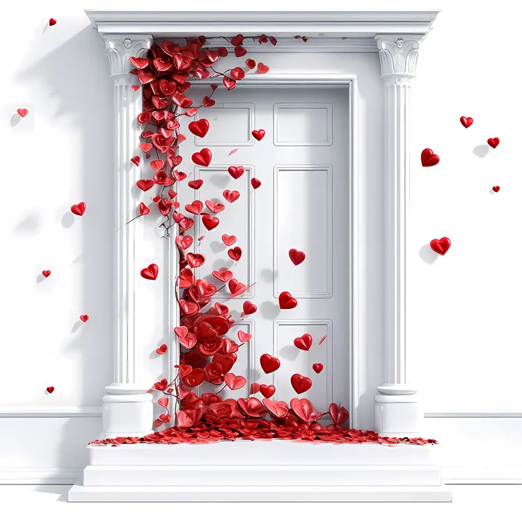 White Door with Heart Petals for Valentine's Day