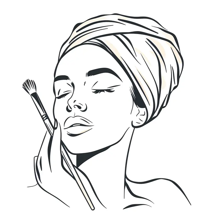 Woman with Towel Applying Makeup with Brush