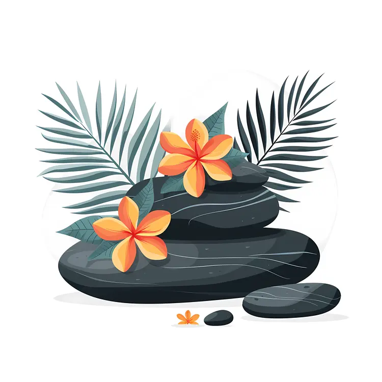 Zen Stones with Flowers and Leaves