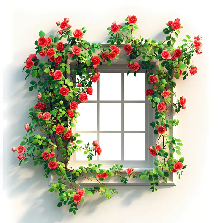 Red Roses Climbing Around a Window