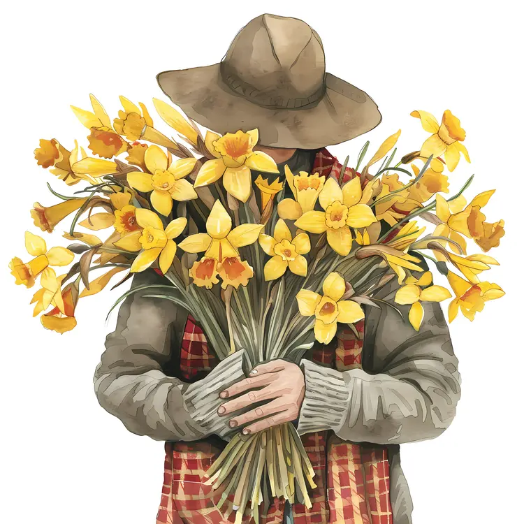 Person Holding a Large Bunch of Daffodils