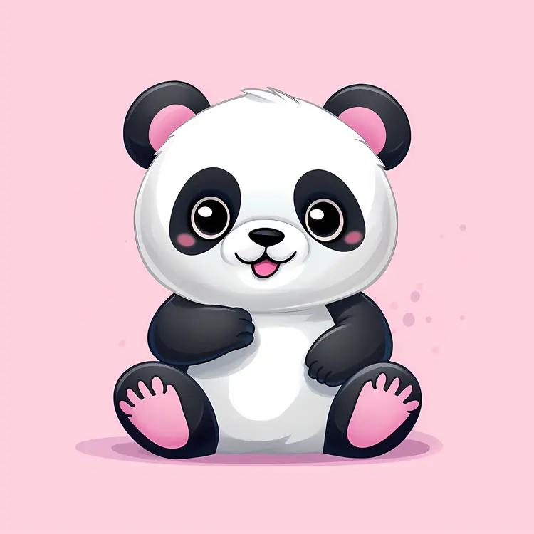 Cute Cartoon Panda with Pink Background