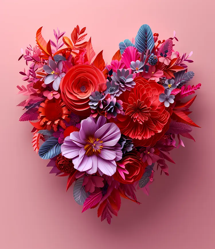 Heart Shaped Red and Pink Flower Bouquet