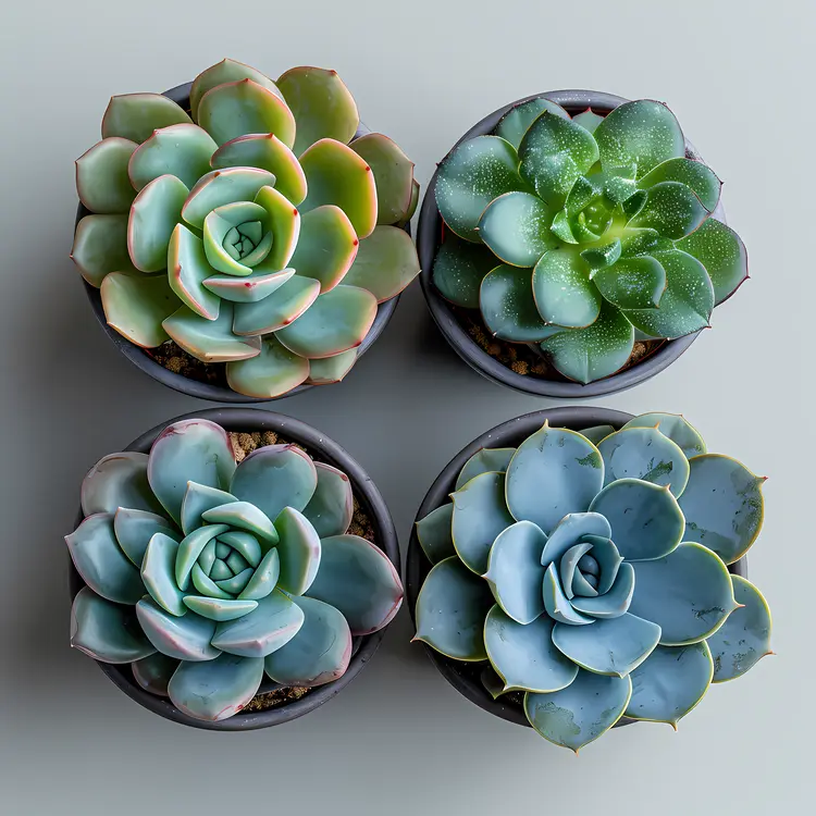 Four Succulent Plants in Small Pots