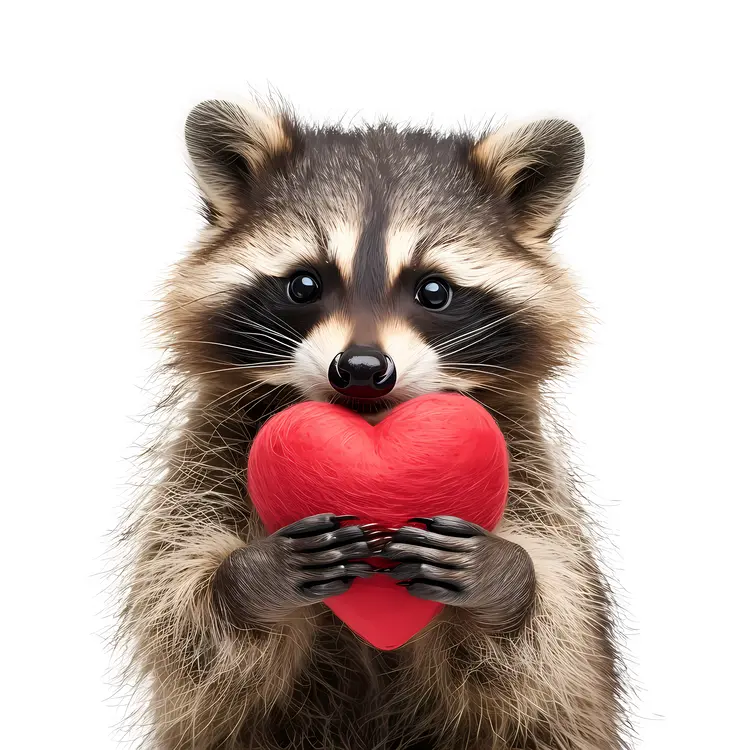 Cute Raccoon Holding a Red Heart