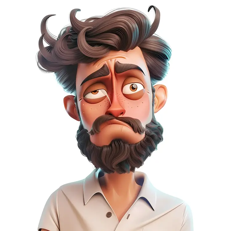 3D Cartoon Man with Beard and Curly Hair