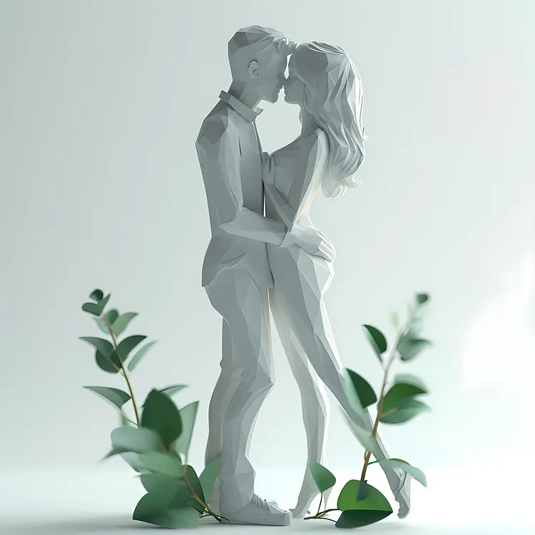 White Paper Sculpture of Couple in Love