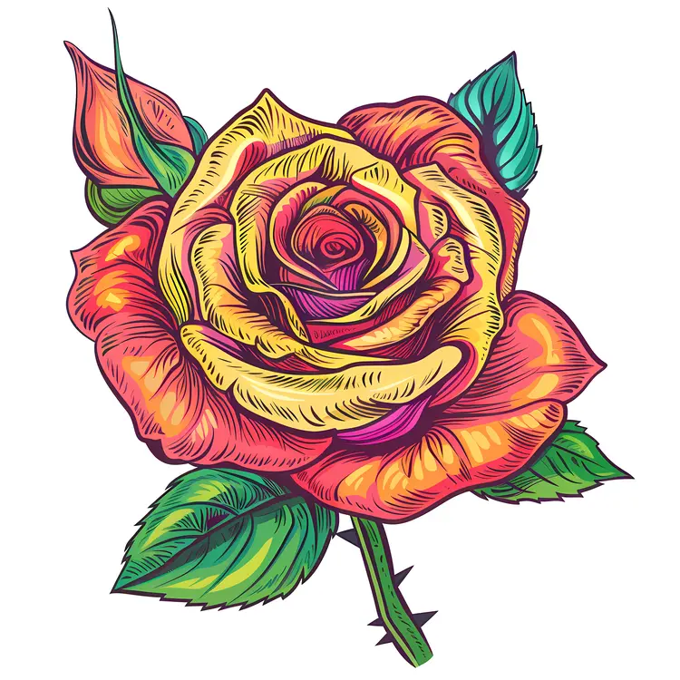 Yellow Rose with Green Leaves