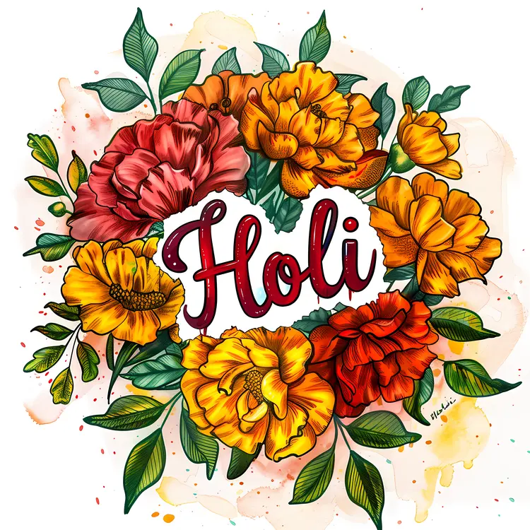 Holi Floral Wreath with Colorful Flowers