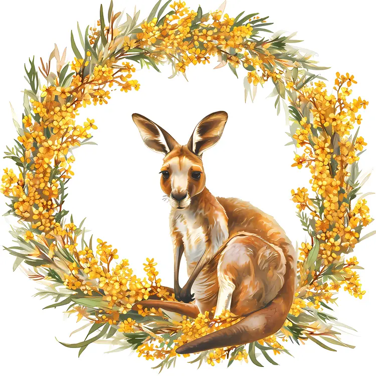 Kangaroo with Yellow Flowers
