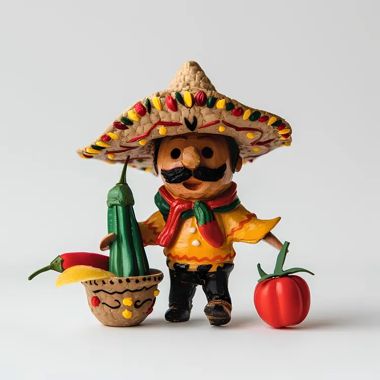Sombrero Figurine with Cactus and Chili Pepper