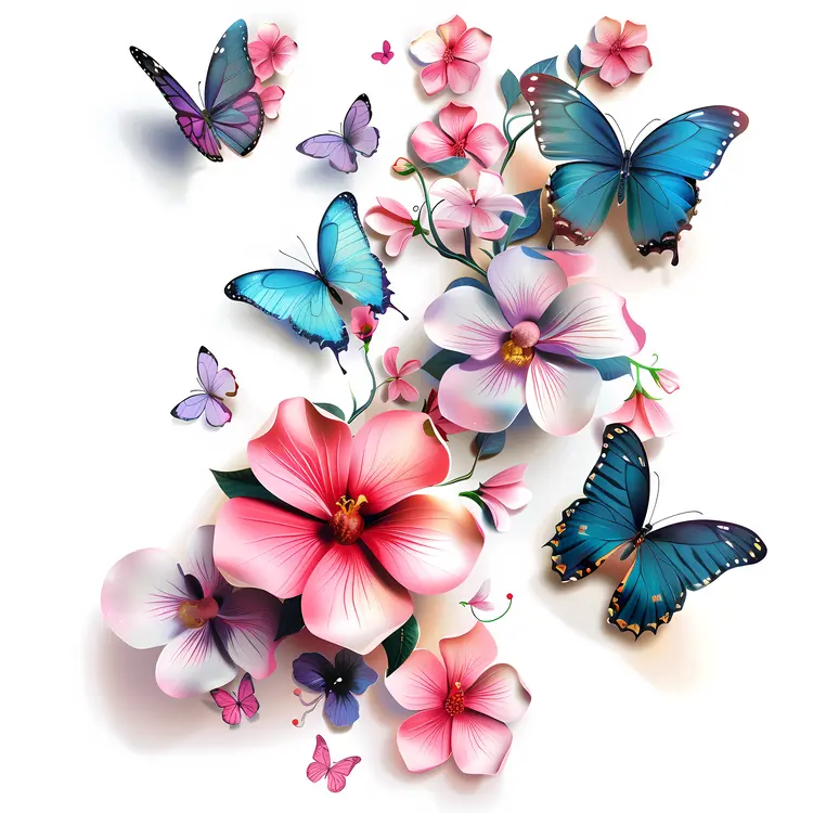 Butterflies and Pink Garden Flowers