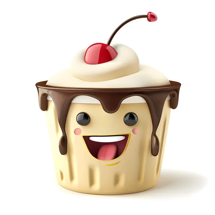 Cute Cupcake with Cherry and Chocolate