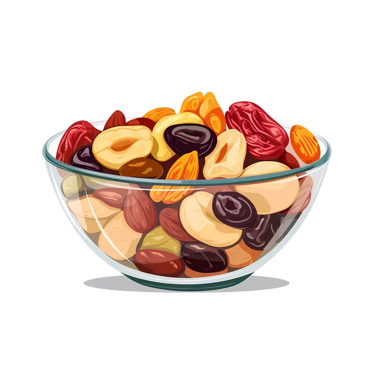 Glass Bowl of Mixed Dried Fruits and Nuts