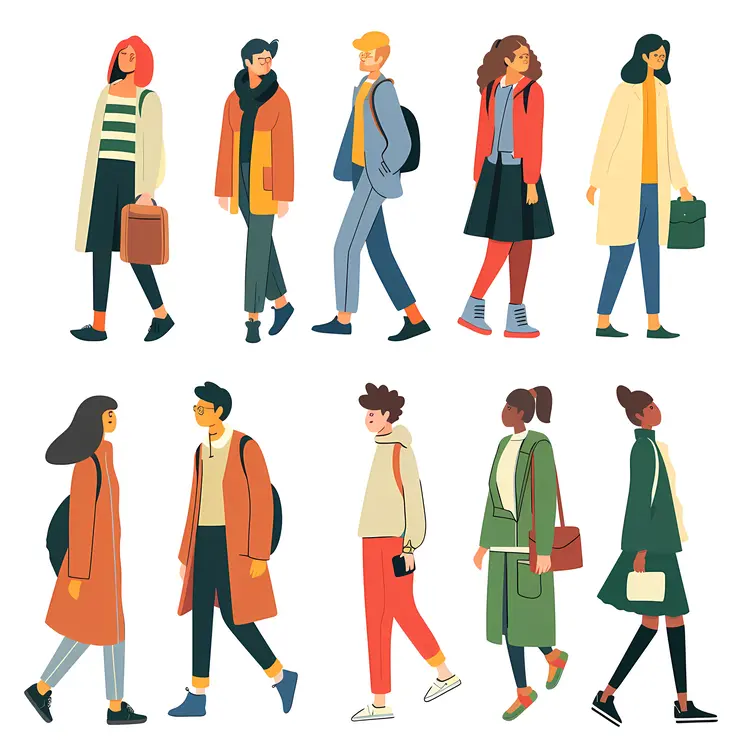 Diverse Group of People Walking