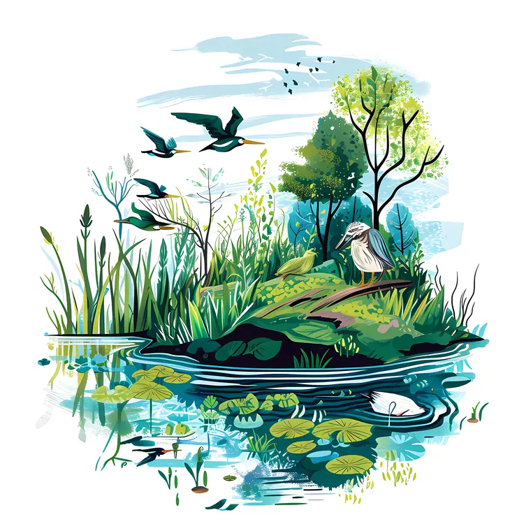 Birds by the Pond