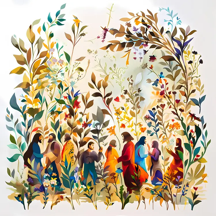 Colorful Floral Scene with People