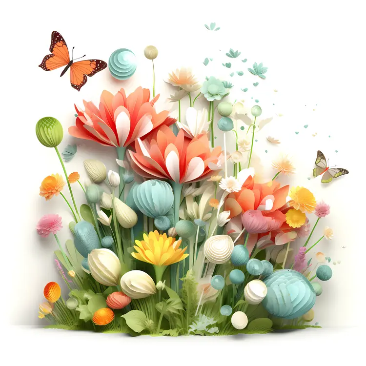 Colorful Paper Flowers and Butterflies