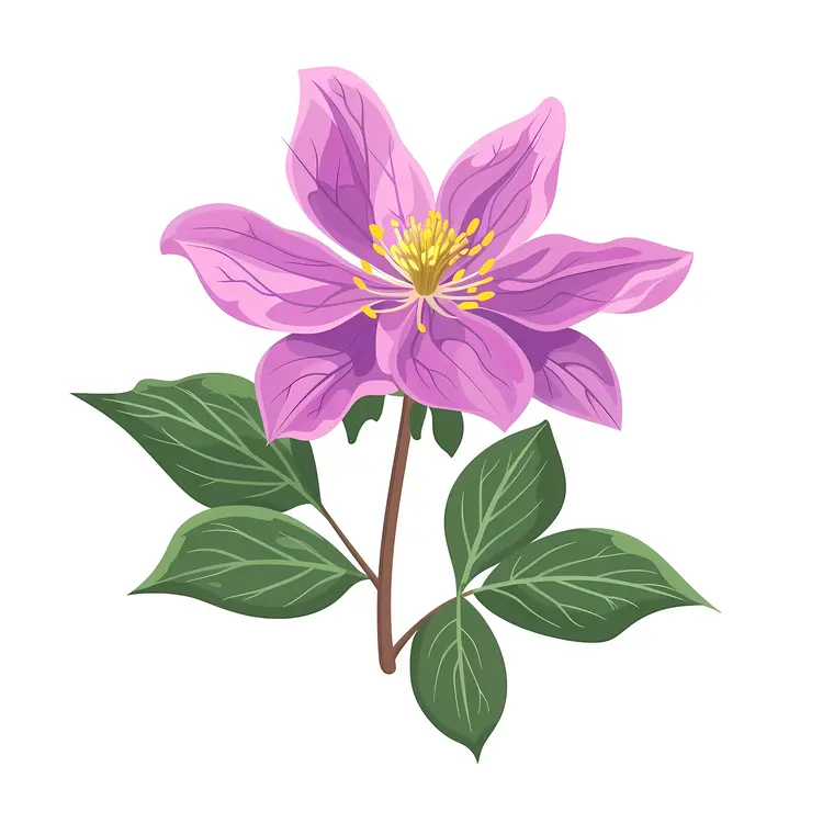 Beautiful Purple Flower with Green Leaves