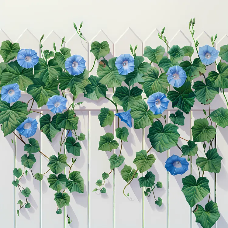 Morning Glories on a White Picket Fence