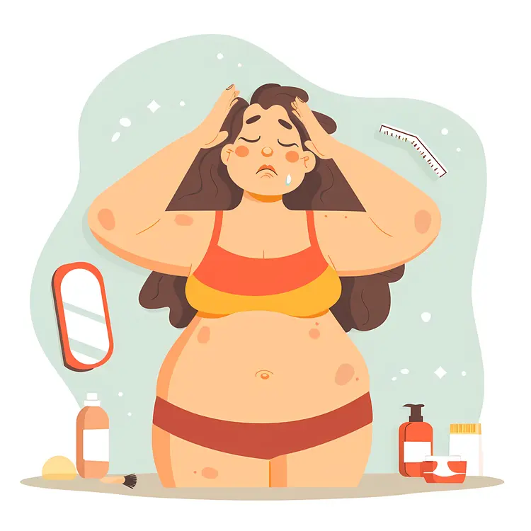 Woman with Skin Issues and Skincare Products