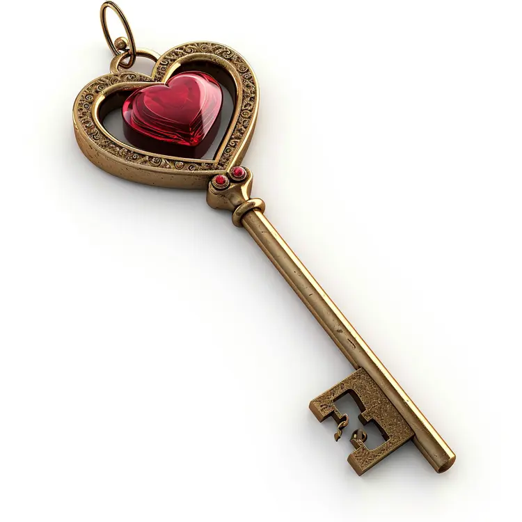 Classic Heart-shaped Key with Red Heart