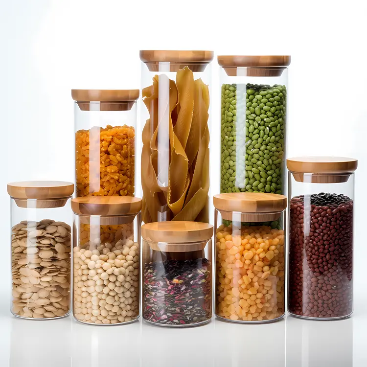Glass Jars with Various Food Items