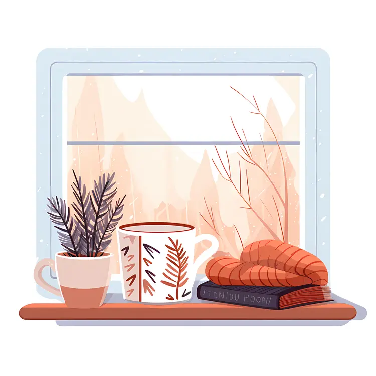Cozy Window Scene with Mugs and Book