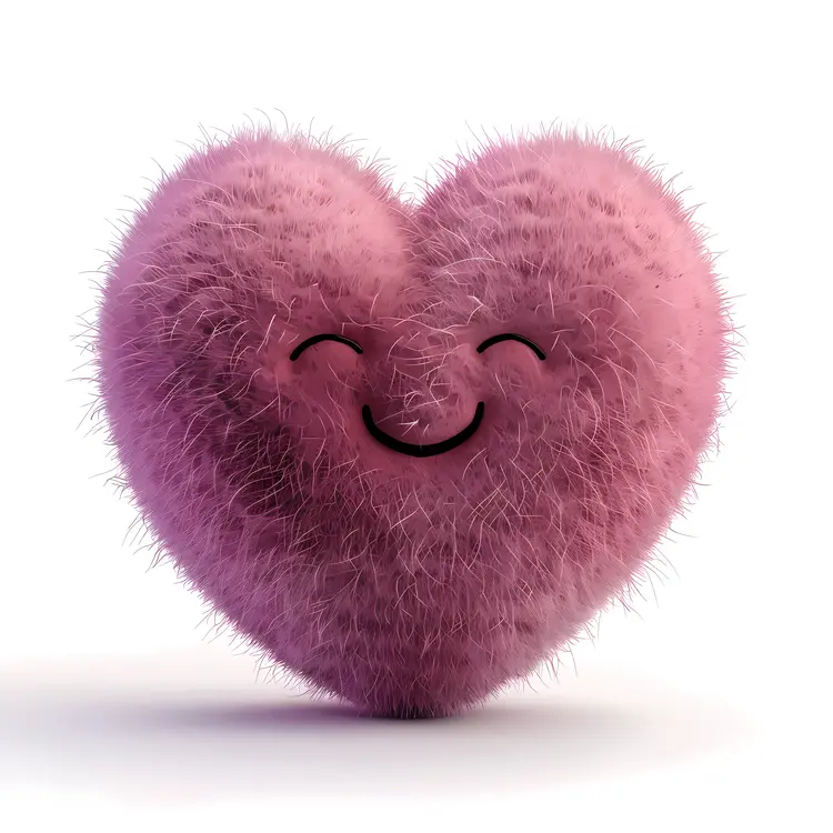 Pink Fuzzy Heart with Happy Face