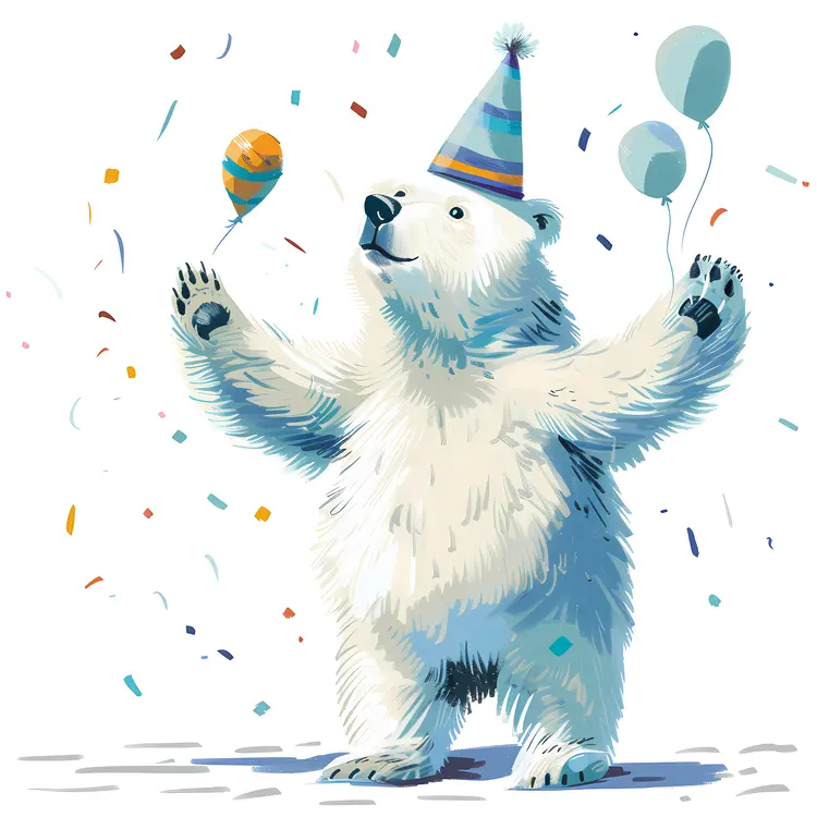 Party Polar Bear with Balloons